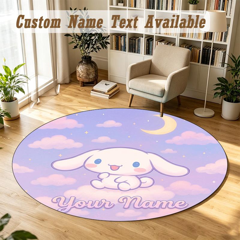Cinnamoroll Personalized Round Rug Support Custom Name, Soft Home Decor Mat