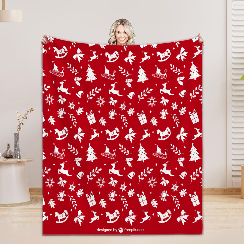 Merry Christmas Reindeer Snowflake Flannel Blanket-Bed Blanket&Throw Blanket Soft Comfortable, Ideal for Home Decoration Gifting