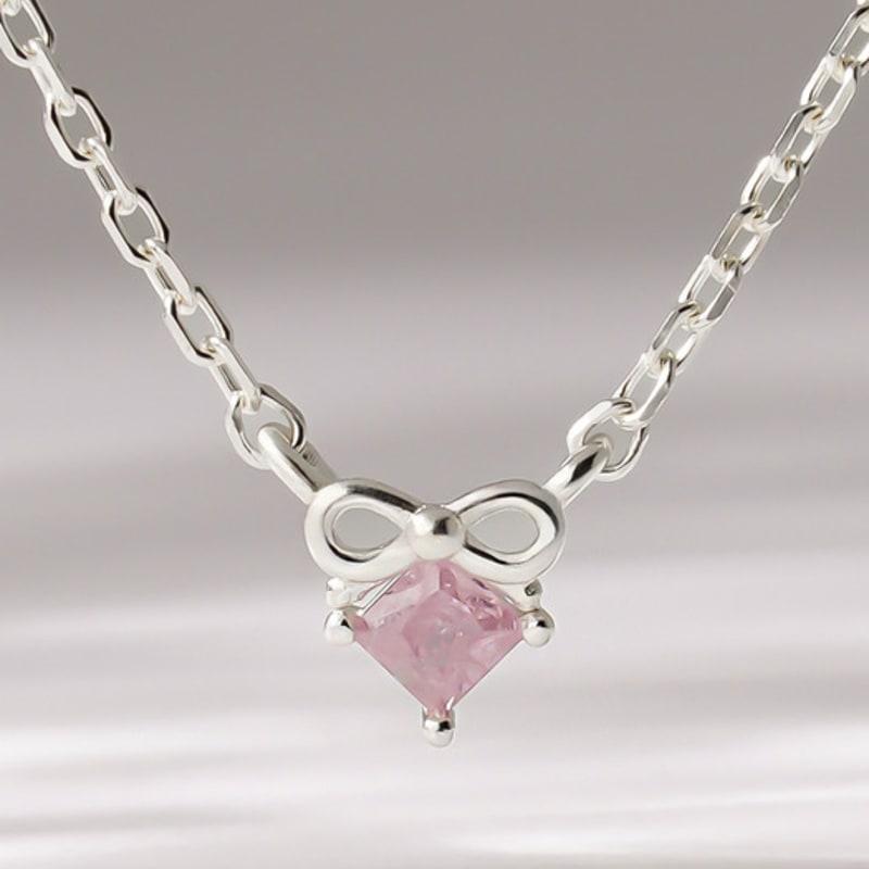 

JEWNEL Silver925 Simple Ribbon Square Color Cubic Chain Silver Necklace (2 colors) Silver