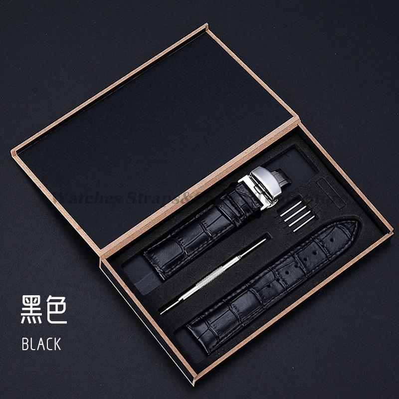 

Ремешок для часов из телячьей кожи с узелковым узором, браслет с застежкой-бабочкой, 18/19/20/22/24 мм, универсальный ремешок для часов для смарт-часов с коробкой 20mm чёрный