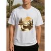European Size Men's Quick-Dry Ocean Wave & Forest Sunset Print T-Shirt - Short Sleeve Casual Round Neck Tee with Nature Design, Breathable