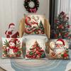 4Pcs Christmas Themed Pillow Case Washable Soft Cushion Sleeve Reindeer Pattern Snowman Printed Cushion Cover for Outdoor Couch