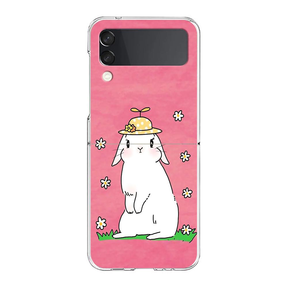 Cute Colorful Rabbit Phone Case For Samsung Galaxy Z Flip 3 4 5 Hard Folding Clear PC Bumper For Samsung Z Flip 6 Back Cover
