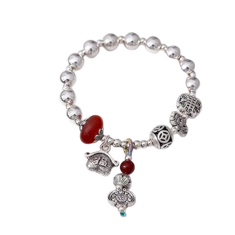 Retro Chinese Style All The Best Bracelet Women'S Ping An Brand Lucky Bag Imitation Silver Bracelet New Chinese Merchandise Jewelry
