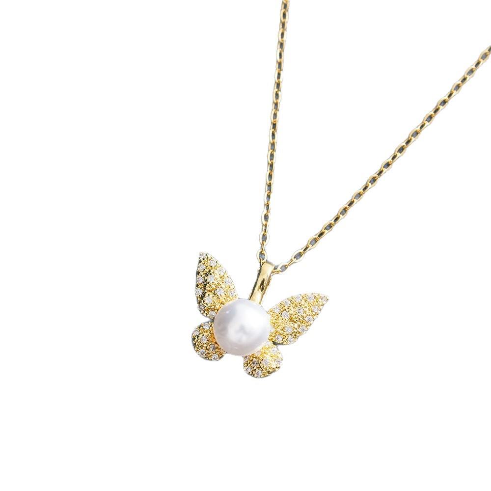 Elegant Butterfly Freshwater Pearl Pendant Necklace