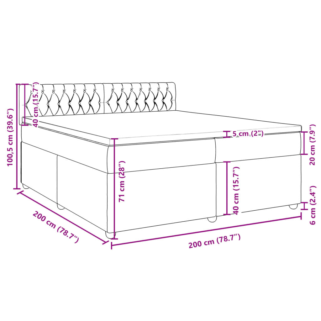 Box Spring Bed with Mattress Dark Brown 200x200 Cm Fabric