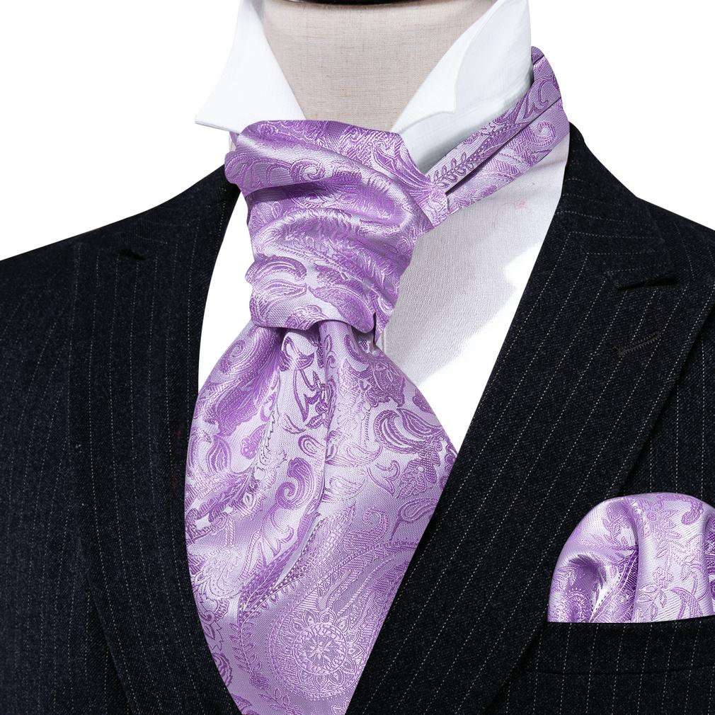 Barry.Wang Formell bryllup Cravat Slips Lomme Firkantede Mansjettknapper Silk Paisley Plaids Ascot slipssett
