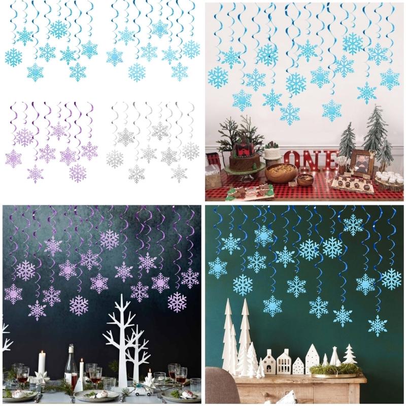Pack of 8 Christmas Snowflake Swirls Hanging Decoration Hanging Swirls Snowflake Christmas Decoration Set for Holiday