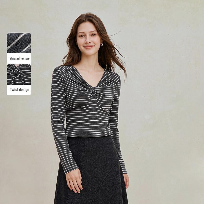 INMAN Women s V-Neck Striped Long-Sleeve T-Shirt L