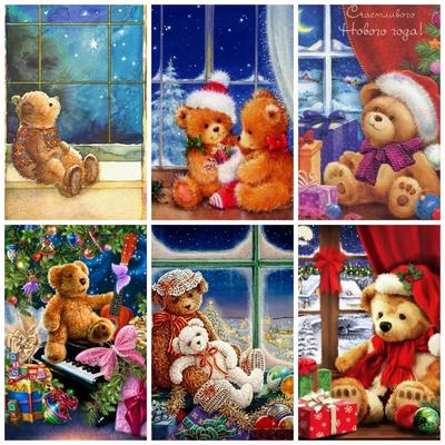Full Square/Round Diamond Embroidery Painting Bear Diy Diamond Mosaic Christmas Decorative Paintings