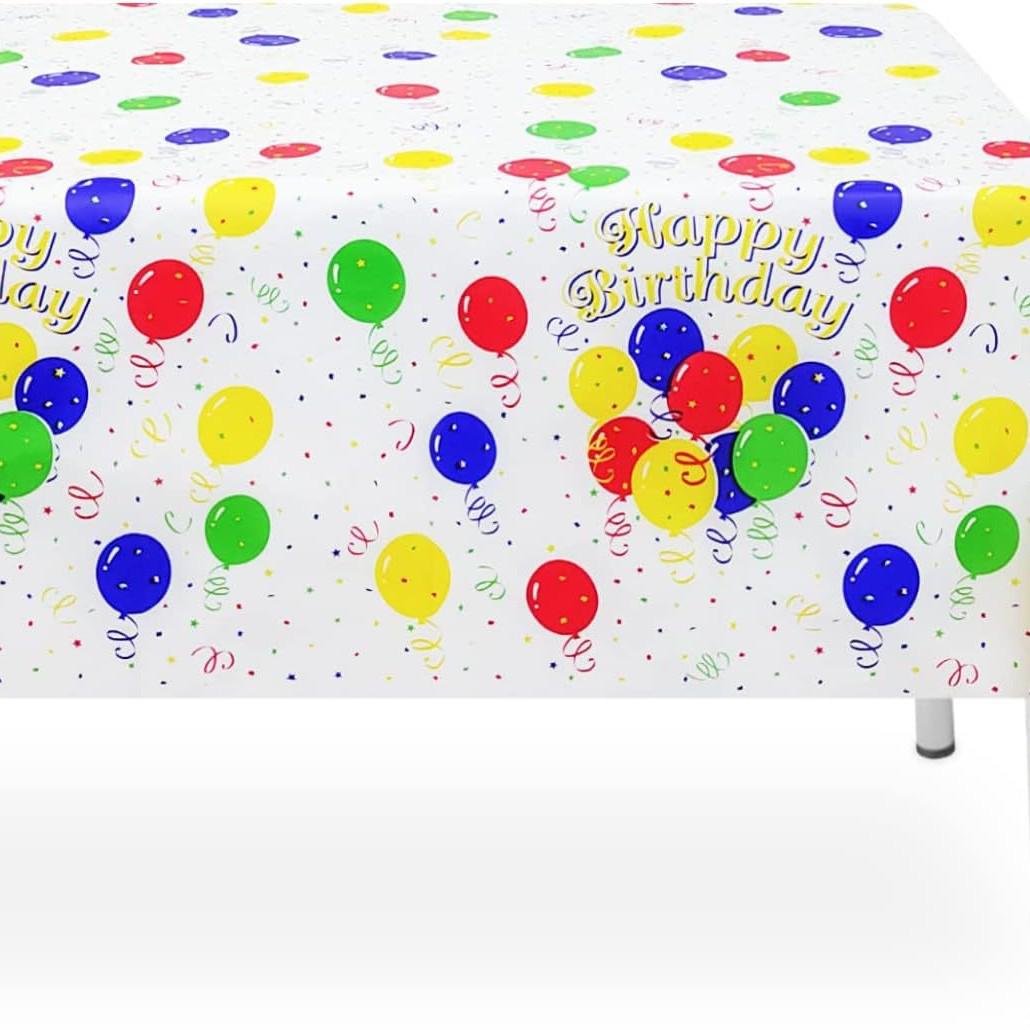 PEVA Blue and Silver Polka Dot Rectangular Tablecloth for Disposable Use 137x274 cm, 3 mil