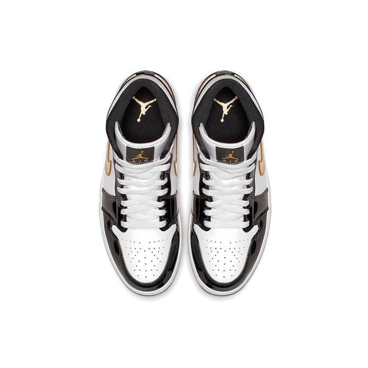 Jordan 1 Mid Patent Black White Gold 2019 852542-007(2019 )