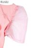 ZANZEA Women Casual Square Collar Splice Short Sleeve Elegant Dress