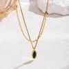 18K Gold-Plated Oval Black Clavicle Chain Necklace - European/American Retro Jewelry