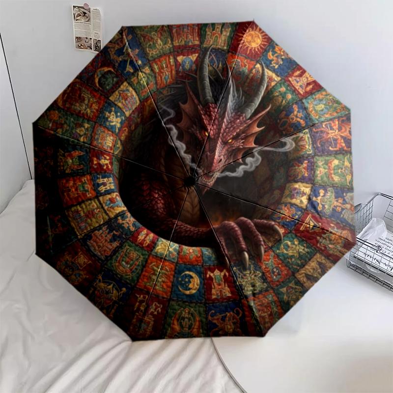 1 ks automatický skládací deštník - kreslený vzor, přenosný a skládací design s 8 žebry, vánoční narozeninové dárky