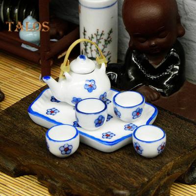 TALOS 6 ks/sada Čajový set pro domeček pro panenky Multifunkční Opakovaně použitelný Měřítko 1:12 Miniaturní porcelánový čajový set pro domeček pro panenky