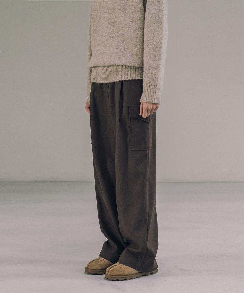 Siyajyu Sipt7139 Peach Brushed Half Elastic Cargo Slacks_Dark Brown