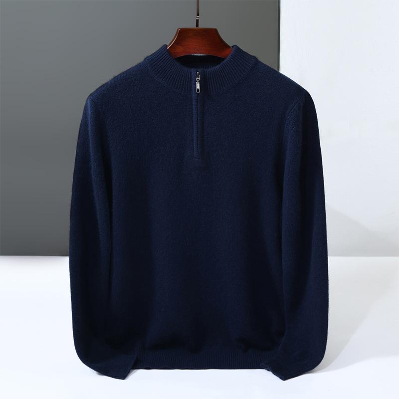 New Semi-zipper Cashmere Sweater Men's Loose Thickened Sweater Light Cashmere Knitting