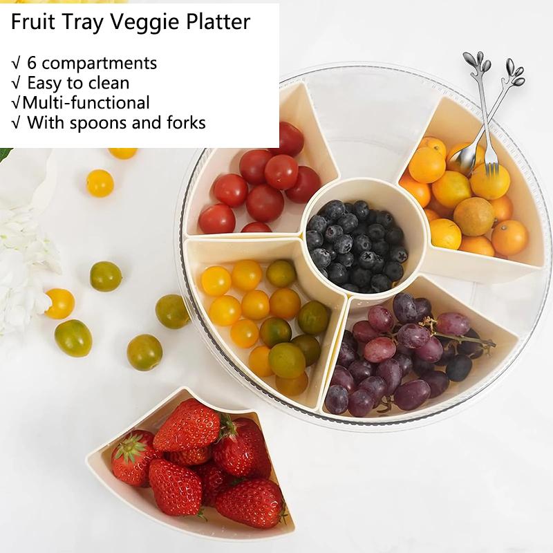 1Pieces With Handle Six Division Rotating Fruit Tray Sealed Moisture-proof Dry Fruit Tray Outdoor Tableware