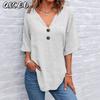 Women's Fashion Casual Solid Color Print Short Sleeve V Neck Blouses & Shirts
