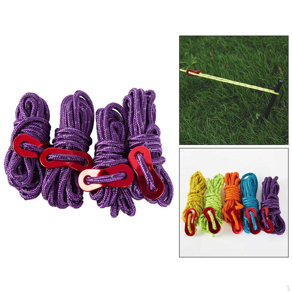 4 Pack 4mm Guyline Tent Ropes Camping Rope Reflective Cord Guy Line Guide for Awning