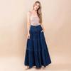 Saias Jeans Longas Femininas Saias Maxi de Cintura Alta com Bolsos Saia Boho Plissada em Camadas Saia Evasê em Camadas Fluida Saias Jeans Rodadas para Mulheres