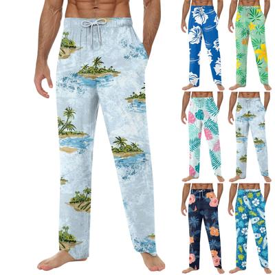 Weiche Pyjamahose für Herren mit Hawaii-Print und Kordelzug, lässige Jogginghose