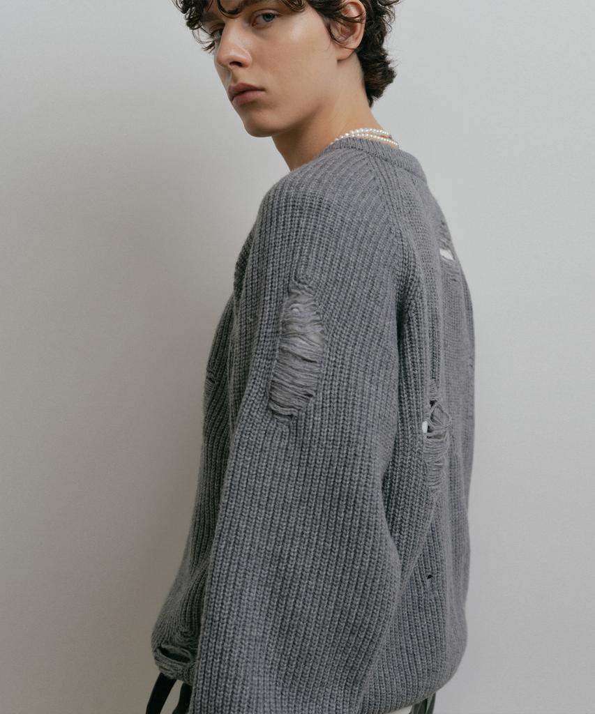 DUSTYWHITE Gray Loose Fit Destroyed Wool Knit Sweater