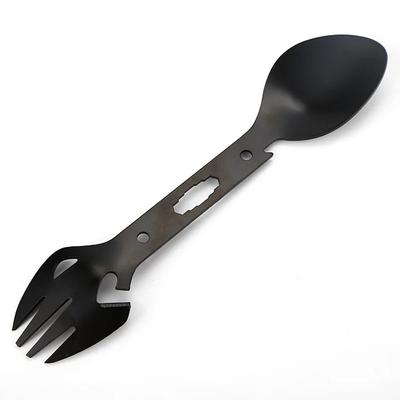 Utomhusöverlevnadsverktyg 5 i 1 Camping Multifunktionell EDC-sats Praktisk Gaffel Kniv Sked Flaska/Burköppnare.
