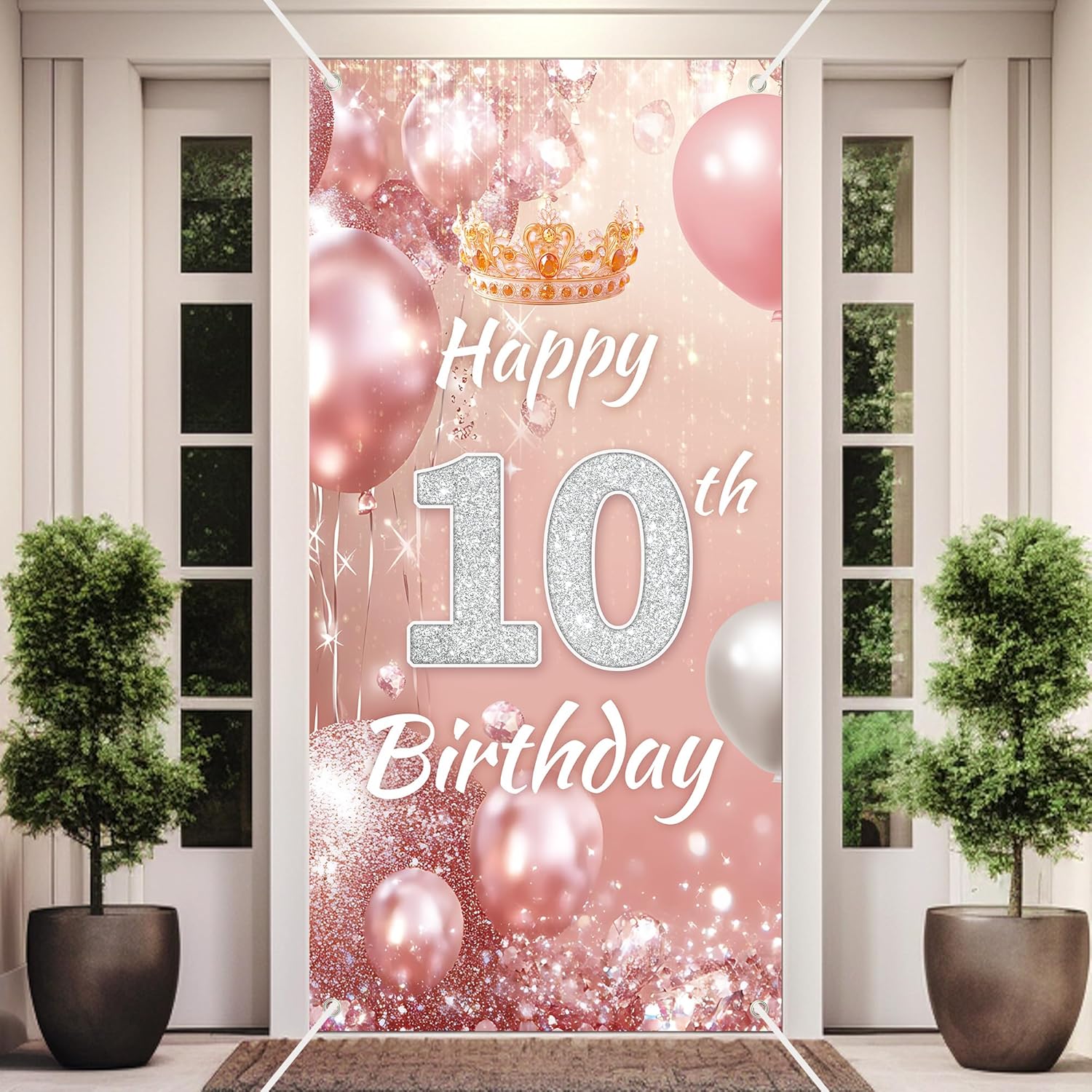 Rose Pink Happy 21st Birthday Banner Backdrop Diamond Glitter Theme Decor for Girls Princess Birthday Party Celebration Decorations Supplies 10