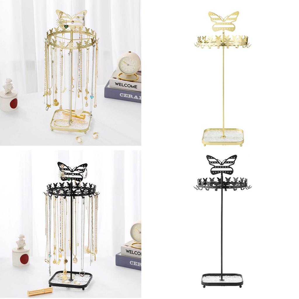 Metal Butterfly Jewellery Holder Display Stand with Tray Hanging Organizer Tower Rack Storage for Necklace Earrings