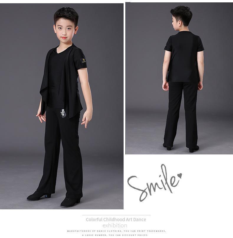 Boys' Latin Dance Performance Tops: Long & Short Sleeve Training Wear for Summer & Autumn Competitions & Exams