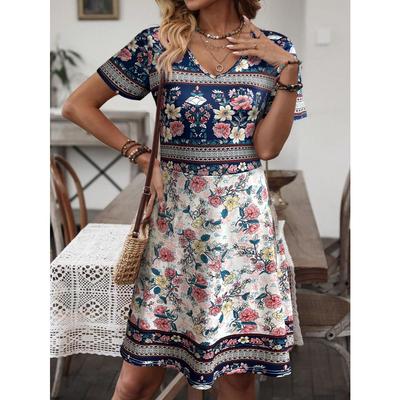 Womens Summer Dresses V Neck Short Sleeve Vacation Casual Smocked Beach Midi Wedding Guest Dress