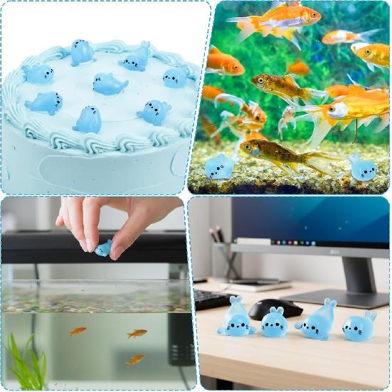 60PCS Glow In The Dark Mini Seal Figurines, Mini Resin Animals, Cute Luminous Seal Animals for Fairy Garden, Aquarium, Potted Plants, Desk Display