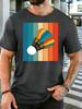 Vintage Rainbow Strip Color Badminton Shuttlecock Graphic Unisexs Cotton Crew Neck Tee Short Sleeve Loose Sports Casual Daily Top