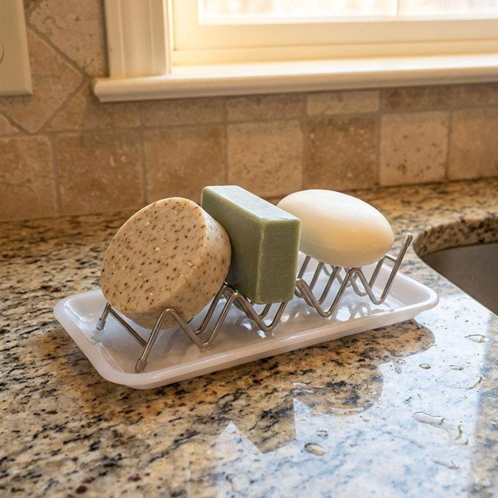 Anti-Slip Stainless Steel Soap Box W-Shaped Soap Holder Draining Soap Rack Student Dormitory