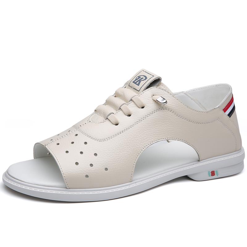 Fashion Breathable Men Casual Leather Shoes Outdoor Beach Sandals Quick Dry Non-Slip Summer Shoes Open-toe Male Casual Loafers Sneakers