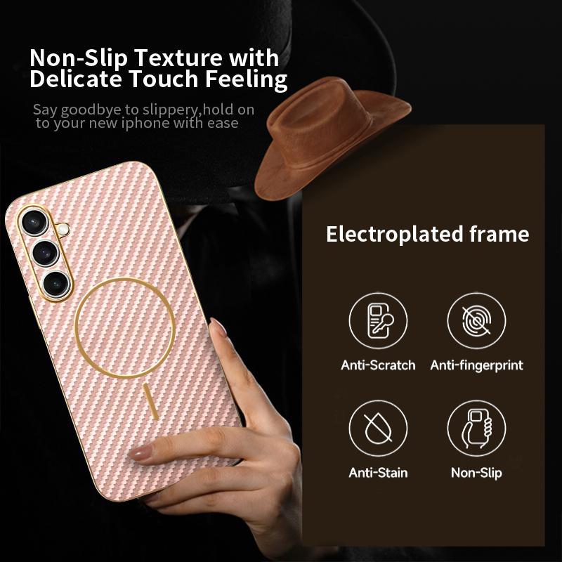For Samsung Galaxy S24 FE Phone Case Carbon Fiber Textured Electroplated TPU Back Cover