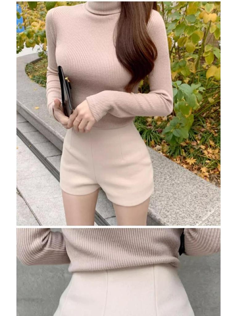 2023 Women's Woolen Black High-Waist A-Line Shorts: Autumn/Winter Slimming Casual Korean-Style Boot Shorts