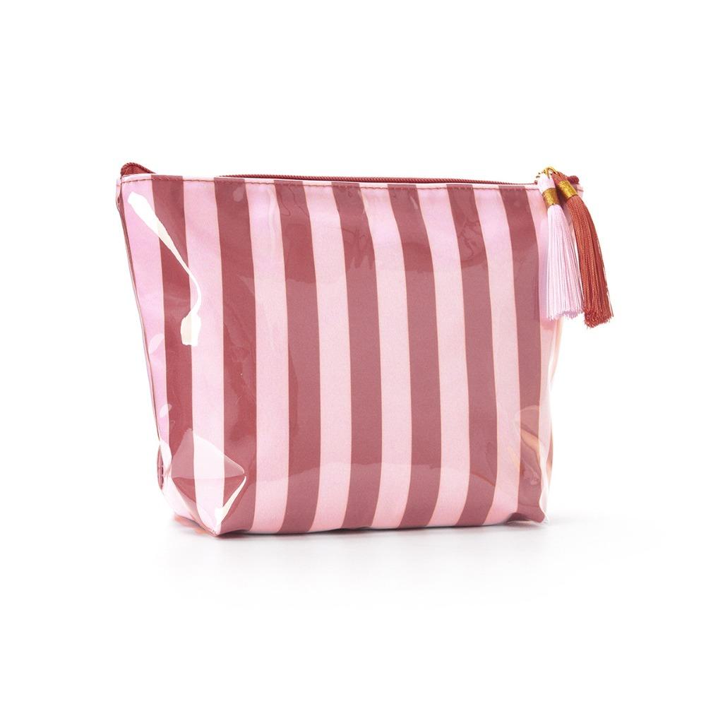 Striped Cosmetic Bag PVC Makeup Organizer Portable Storage Bag  Daily Use