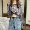 Summer Mesh Sunscreen Bottoming Shirt Long-sleeved Ice Silk Short Tie-dye Versatile Sexy Top