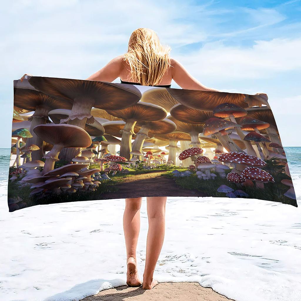 Mushroom Beach Towel Oversized, Colorful Funny Fairy Tale Bath Towels,Soft Water Absorpt Bath Towels for Bathroom,Swimming Pool