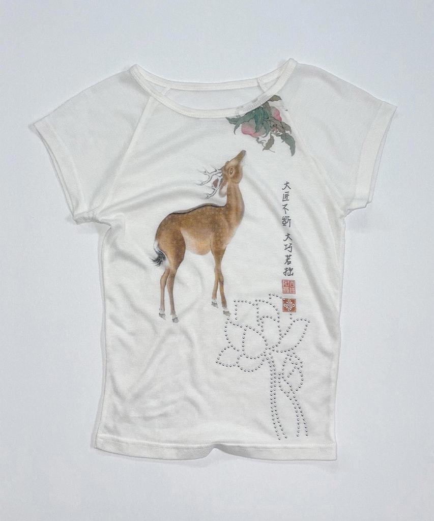 SCULPTOR Zen Deer Tee White