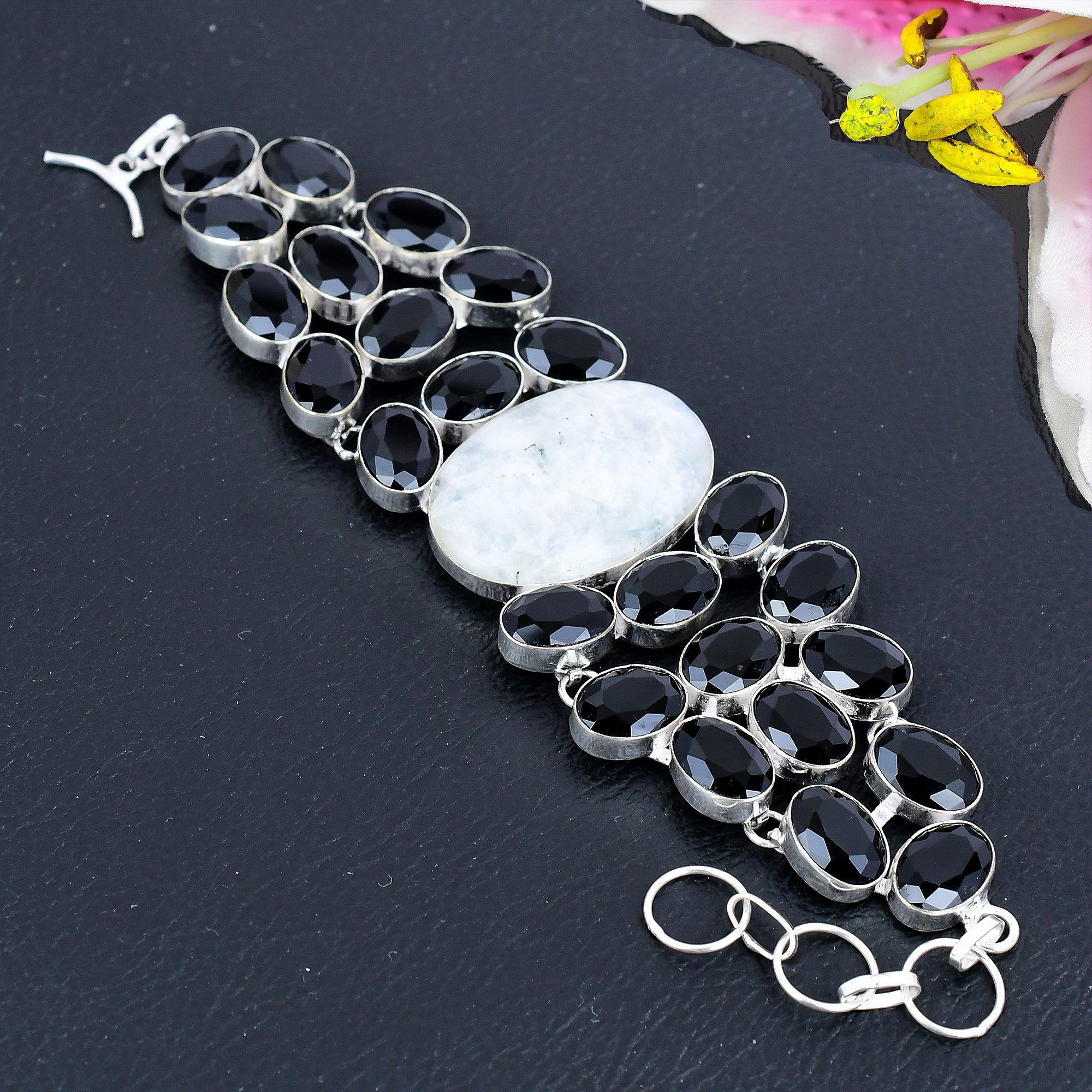 

Moonstone, Spinel Gemstone Handmade 925 Sterling Silver Bracelet 7-8 KG-1830