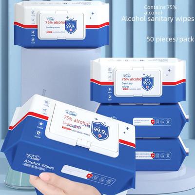 75% Alcohol Sanitary Wet Wipes - 50 Disposable Degerming Cotton Pads for Household Cleaning