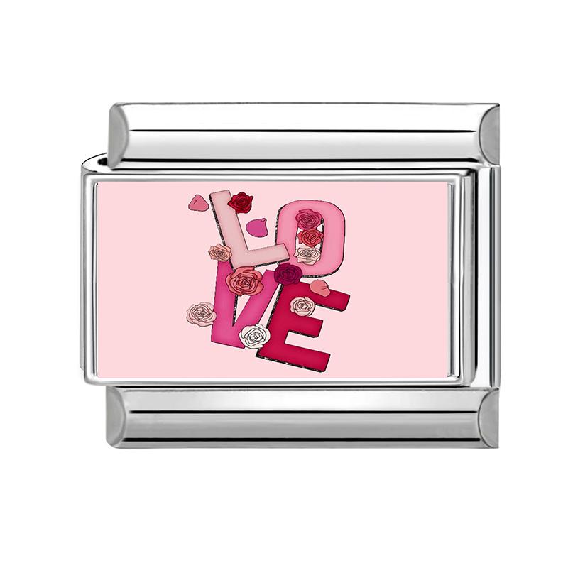 New Romantic Valentine's Love Series Pink Heart Italian Charm Links Fit 9mm Stainless Steel Bracelet DIY Making Jewelry Gift