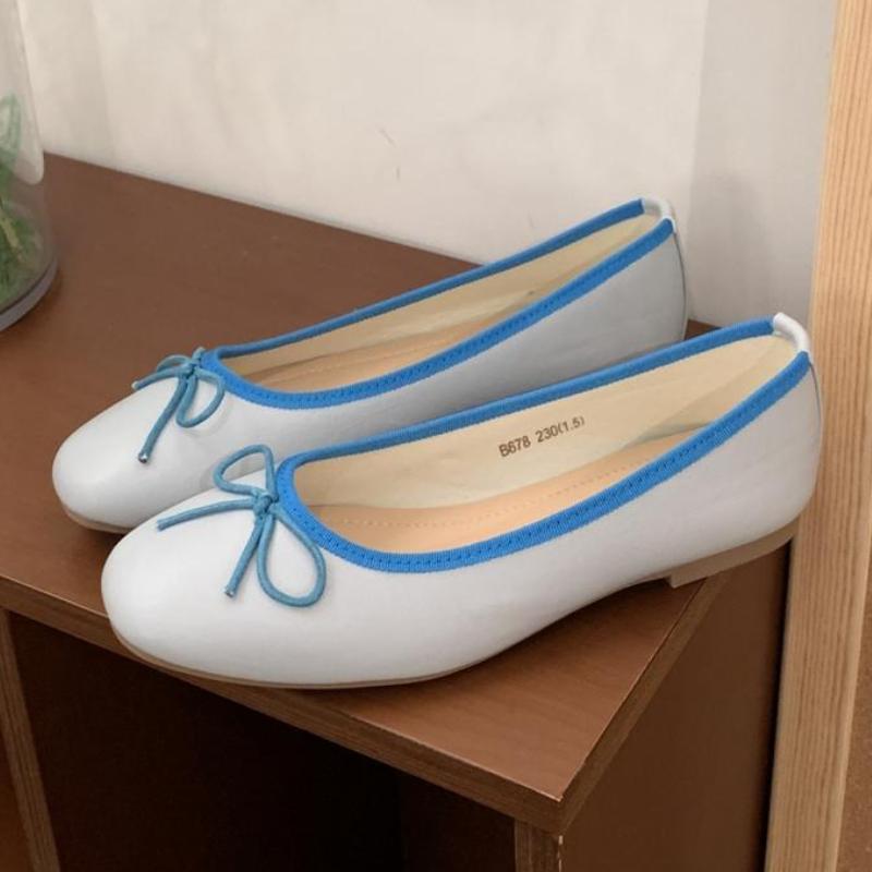 Fashion Sweet Round Toe Bow Brand Ballet Flats Women Fashion Patchwork Design Mary Jane Shoes Comfort Shallow Soft Bottom Casual Shoes