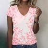 Women V Neck Short Sleeve T Shirt Floral Print Casual Loose Fit Lightweight Summer Top for Daily Wear Work Travel