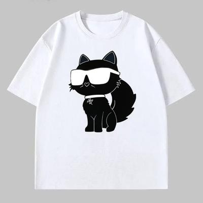 Haut d'été Manches Courtes Vêtements Femme Homme Couples Neutre Chat Dessin Animé Mode Col Rond T-shirt Court Imprimé Tendance