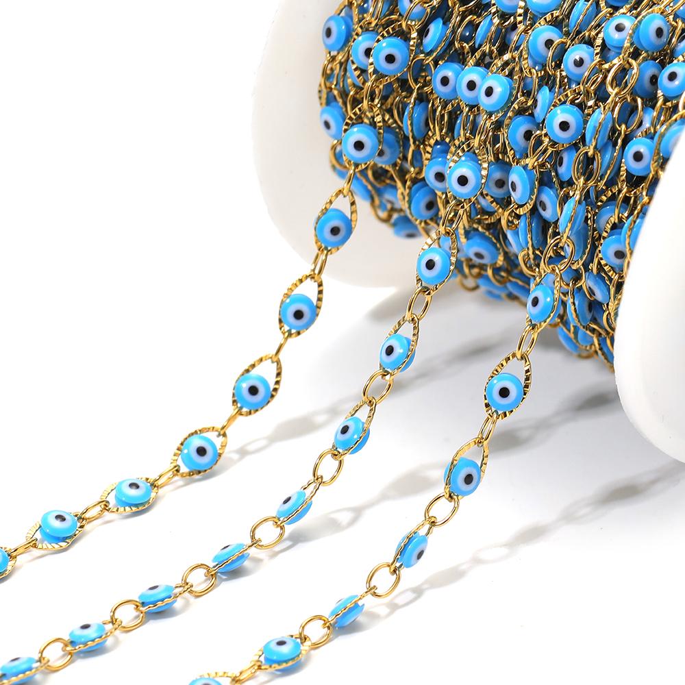 1 Meter Stainless Steel 4.5mm Plastic Turkey Eyes Beads Oval Chains for DIY Jewelry Findings Necklace Bracelet Earrings Making